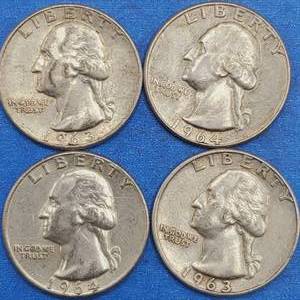 lot 134 image: 4 Washington Quarters--90% Silver