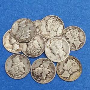 lot 139 image: 10 Mercury Dimes--90% Silver
