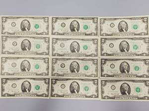 lot 146 image: 12 $2 Federal Reserve Notes--Great Gifts