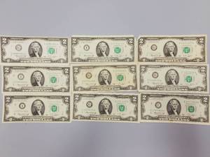 lot 149 image: 9 $2 Federal Reserve Notes--Great Gifts