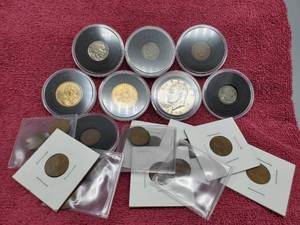 lot 153 image: Mixed Lot-see descrip--includes Coin Containers, 3 Indianhead Cents, Sacagaqwea Dollars, etc.