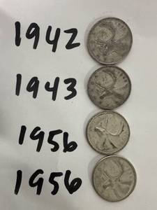 lot 0952 image: 4 Canadian 25-Cent Coins