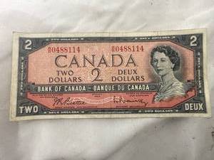 lot 0966 image: Vintage Canadian Two Dollar Bill