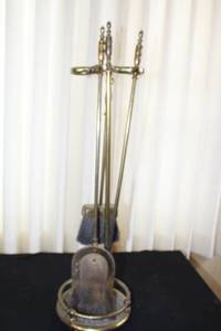 lot 4 image: Vintage Brass Fireplace Tool Set with Stand