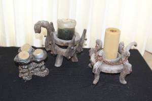 lot 5 image: Set of 3 Rustic Candle Holders with Candles