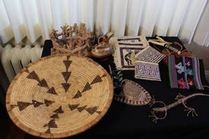 lot 9 image: Collection of Southwestern Baskets, Pottery, and Textile Decor Items