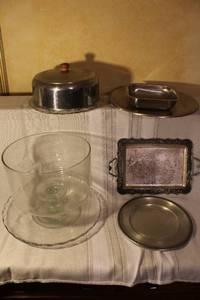 lot 36 image: Collection of Vintage Glass Serveware and Metal Trays