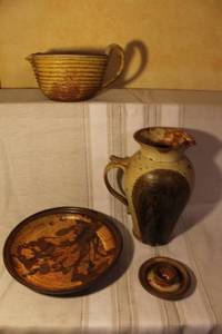 lot 45 image: Handmade Studio Pottery Collection Signed Pitcher, Bowl, and Plate