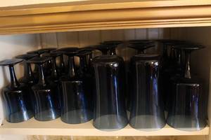 lot 53 image: Set of 16 Blue Ombre Glass Goblets and Tumblers