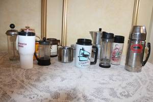 lot 67 image: Assorted Coffee Makers, Travel Mugs, Thermos and Accessories Collection