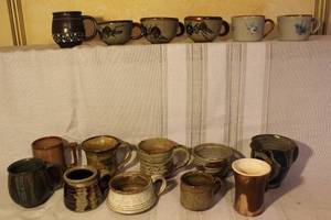 lot 107 image: Collection of 13 Handcrafted Pottery Mugs Including Tonala Mexico and Studio Art Pieces