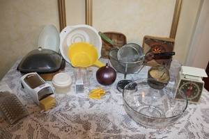 lot 126 image: Large Kitchenware Collection with Strainers, Scales, Bowls, Baskets, and Tools