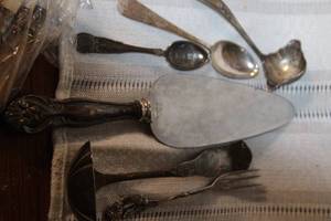 lot 137 image: Assorted Vintage Silverware with Serving Utensils and Pearl Handles