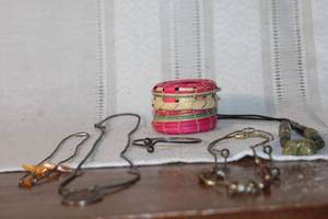 lot 145 image: Assorted Vintage Necklaces and Bracelets with Handwoven Trinket Basket