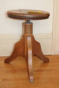lot 153 image: Wooden Adjustable Piano Stool and Slatted Bench Set