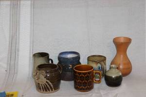 lot 163 image: Collection of 7 Vintage Studio Pottery Mugs and Mini Vases