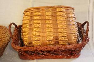 lot 170 image: Collection of 4 Assorted Woven Baskets with Handle and Decorative Designs