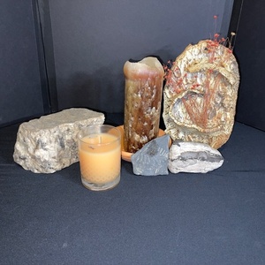 lot 212 image: Fossil and Rock Collection with Petrified Wood and Candle
