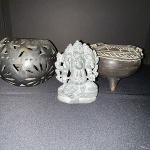 lot 216 image: Collection of 3 Decorative Stoneware Items with Hindu Deity Figurine