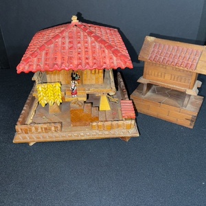 lot 218 image: Set of 2 Vintage Wooden Spanish House Jewelry Boxes with Miniature Figures