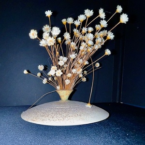 lot 343 image: Handcrafted Pottery Bud Vase with Dried Flower Arrangement