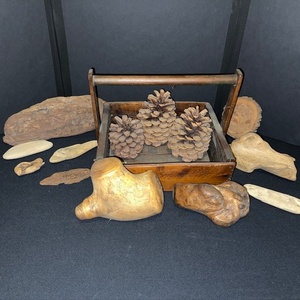 lot 276 image: Collection of Driftwood and Pine Cones with Rustic Wooden Caddy