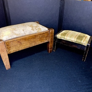 lot 299 image: Pair of Vintage Wood Footstools with Upholstered Cushions