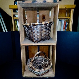 lot 301 image: Vintage Wooden Crate with 2 Woven Baskets