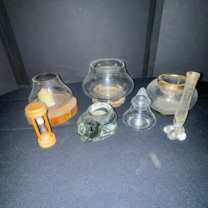 lot 306 image: Collection of Vintage Glass Vases and Candle Holders with Hourglass Timer