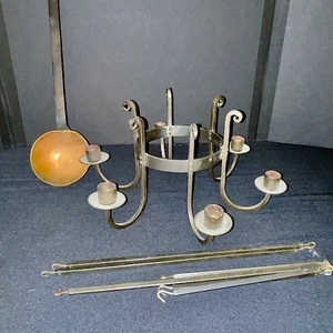 lot 313B image: Vintage Metal Candle Chandelier with Ceiling Plate and Hanging Rods