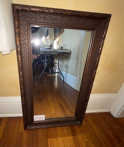 lot A-342 image: Antique Wall Mirror with Ornate Carved Wood Frame