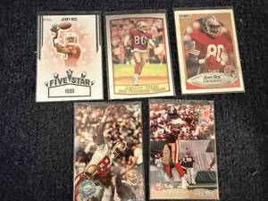 lot 40 image: 5 Jerry Rice Football Cards