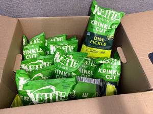 lot 175 image: Box Of Kettle Brand Dill Pickle Chips
