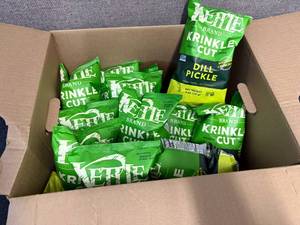 lot 176 image: Box Of Kettle Brand Dill Pickle Chips