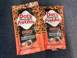 lot 204 image: 2 Bags Of Dots Bbq Pretzels Twists