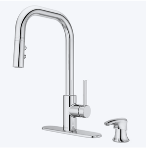 lot 2 image: Pfister Zanna Polished Chrome Single Handle Deck-mount Kitchen Faucet with Sprayer (Includes Deck Plate) (Includes Soap Dispenser)