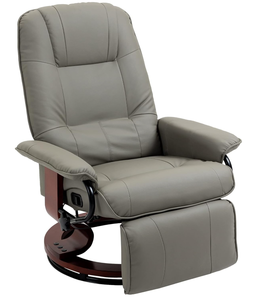 lot 8 image: HOMCOM Faux Leather Manual Recliner, Adjustable Swivel Lounge Chair with Footrest, Armrest and Wrapped Wood Base for Living Room, Gray (Missing 4 Screws)