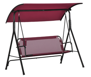 lot 11 image: Outsunny 3-Person Porch Swing with Stand, Outdoor Swing for Patio Porch with Adjustable Tilt Canopy and Comfortable Swing Bench-Style Seat, Steel Frame, Wine Red