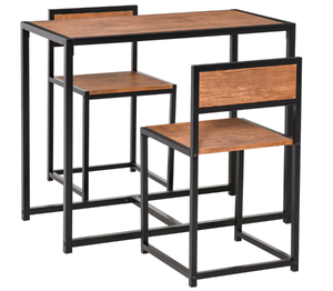 lot 14 image: HOMCOM 3-Piece Industrial Dining Table Set for 2, Kitchen Table and Chairs, Dining Room Sets for Small Spaces, Rustic Brown