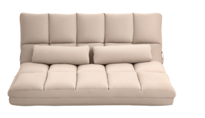 lot 54 image: HOMCOM Convertible Floor Sofa Chair, Folding Couch Bed, Guest Chaise Lounge with 2 Pillows, Adjustable Backrest and Headrest, 51.25 L, Beige