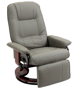 lot 55 image: HOMCOM Faux Leather Manual Recliner, Adjustable Swivel Lounge Chair with Footrest, Armrest and Wrapped Wood Base for Living Room, Gray (Maybe Missing Hardware)