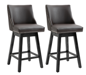 lot 58 image: HOMCOM 28 Swivel Bar Height Bar Stools Set of 2, Armless PU Leather Upholstered Barstools Chairs with Nailhead Trim and Wood Legs, Brown (Maybe Missing Hardware)