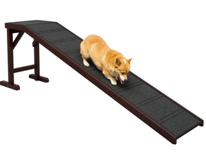 lot 62 image: PawHut Dog Ramp for Bed, Pet Ramp for Dogs with Non-Slip Carpet and Top Platform, 74 x 16 x 25, Brown