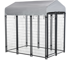 lot 71 image: Pawhut 6 x 4 x 6 Large Outdoor Dog Kennel Galvanized Steel Fence with UV-Resistant Oxford Cloth Roof & Secure Lock