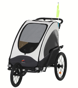 lot 72 image: Aosom Bike Trailer for Kids 3 In1 Foldable Child Jogger Stroller Baby Stroller Transport Carrier with Shock Absorber System Rubber Tires Adjustable Handlebar Kid Bicycle Trailer White and Grey
