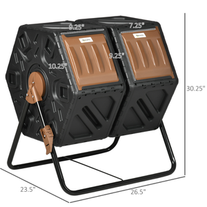 lot 80 image: Outsunny Dual Chamber Compost Tumbler Bin, Outdoor Tumbling Composter with 24 Ventilation Openings and Steel Legs, 34.5 Gallon