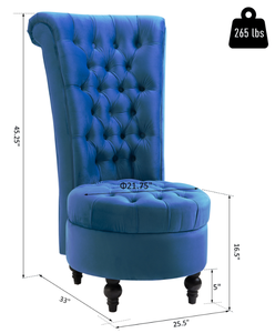 lot 83 image: HOMCOM Retro High Back Armless Royal Accent Chair Fabric Upholstered Tufted Seat for Living Room, Dining Room and Bedroom, Blue