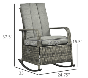 lot 85 image: Outsunny PE Rattan Rocking Recliner with Footrest, Gray (Maybe Missing Hardware)