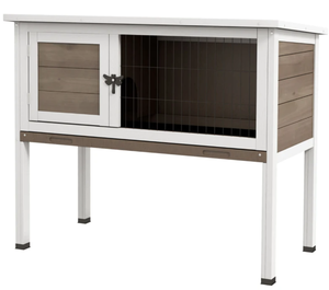 lot 86 image: PawHut Wooden Rabbit Hutch with Openable Asphalt Roof, Tray, Brown  33.1 x 16.9 x 27.6