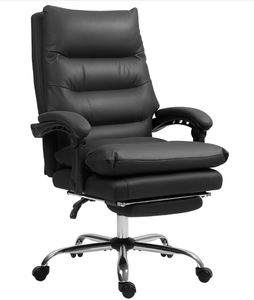 lot 87 image: Vinsetto Microfibre Massage Office Chair, Heated Reclining Chair with Footrest, Double-tier Padding, Swivel Wheels, Black